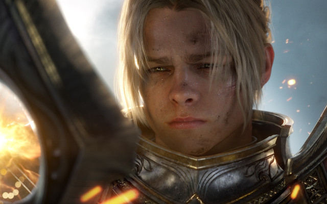 Blonde man sword sky clouds free wallpaper for desktop - medium preview image