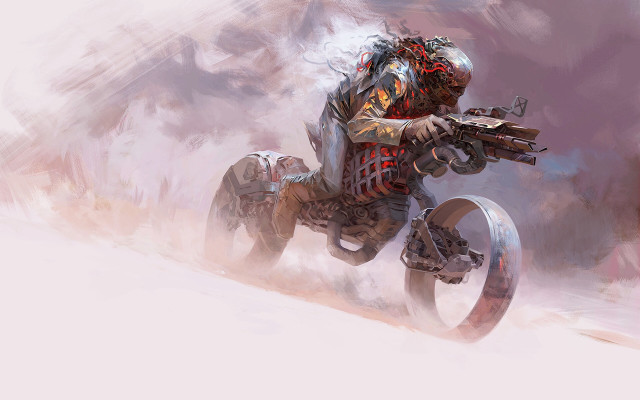 Snowy motorcycle hero armor gun free wallpaper for desktop - medium preview image