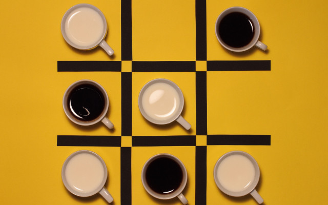 Coffee cups yellow table symmetry free wallpaper for desktop - medium preview image