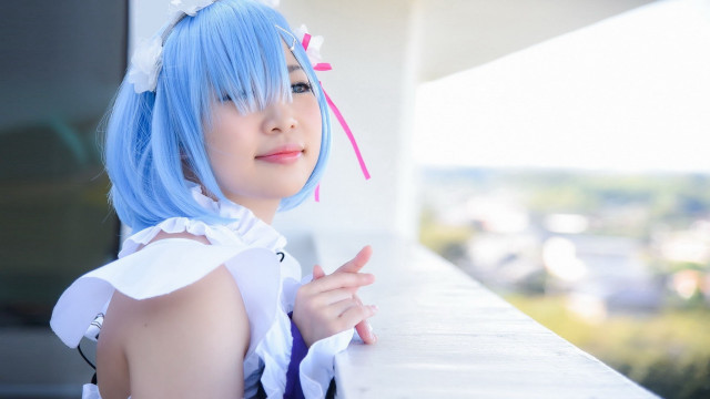 Bluehair whitedress cosplay maid ribbon free wallpaper for desktop - medium preview image