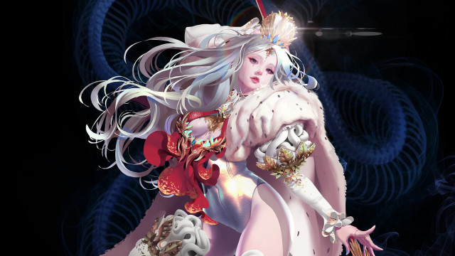 Woman white dragon sword fantasy free wallpaper for desktop - medium preview image