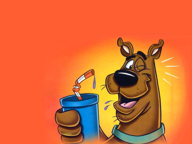 Cartoon dog drinking coffee smiling free wallpaper for desktop - medium preview image