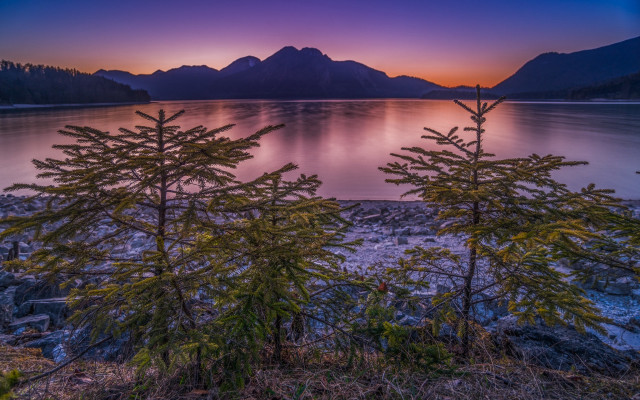 Sunset lake mountains trees clouds #2 free wallpaper for desktop - medium preview image