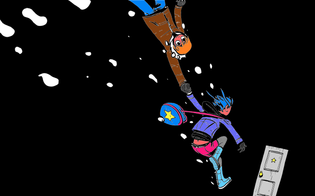 Cartoon skier fall ski lift free wallpaper for desktop - medium preview image