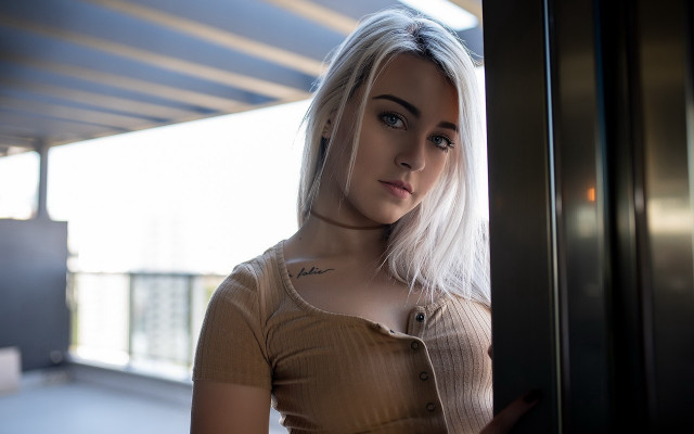 White hair pierced woman room free wallpaper for desktop - medium preview image