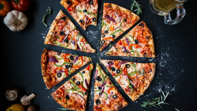 Pizza slice missing table vegetables free wallpaper for desktop - medium preview image