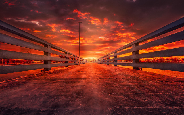 Sunset road fence streetlight redsky free wallpaper for desktop - medium preview image