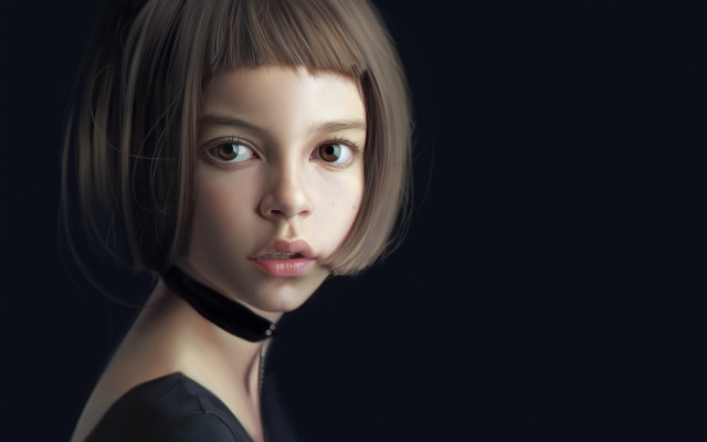 Girl black choker brown eyes free wallpaper for desktop - medium preview image