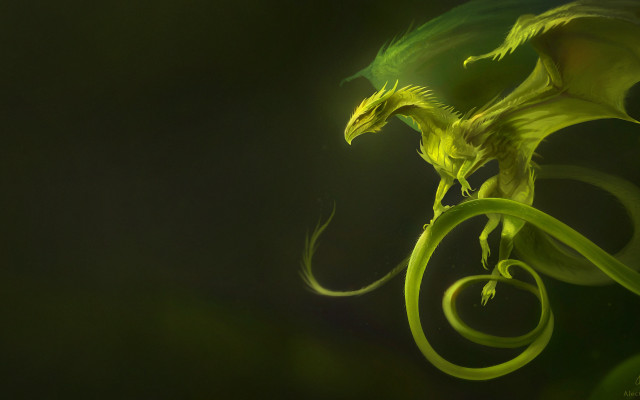Green dragon curled tail glowing free wallpaper for desktop - medium preview image