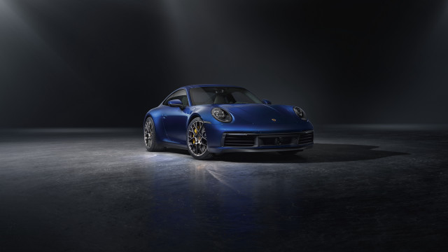Blue porsche spotlight 3d render free wallpaper for desktop - medium preview image