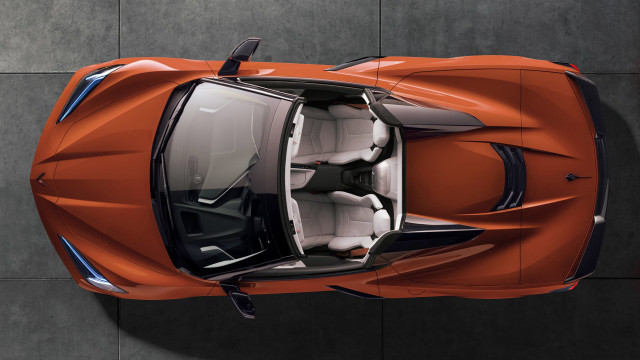 Red sports car overhead open free wallpaper for desktop - medium preview image