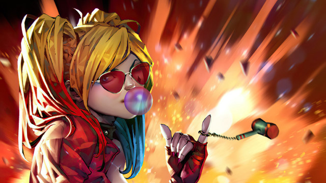 Cartoon girl bubble phone gun free wallpaper for desktop - medium preview image