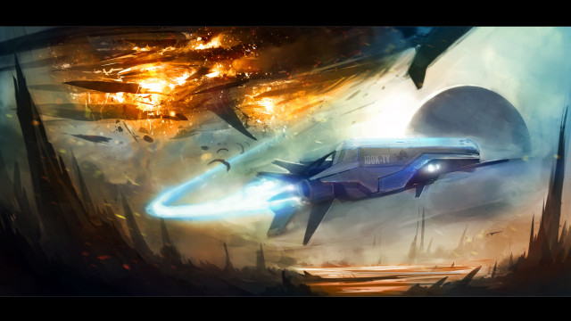 Space ship fire explosion mass free wallpaper for desktop - medium preview image