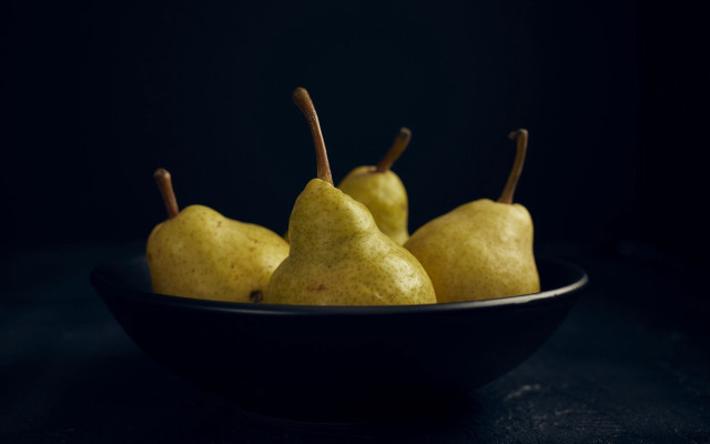 Pears bowl blacktable darkbackground postminimalism free wallpaper for desktop - medium preview image