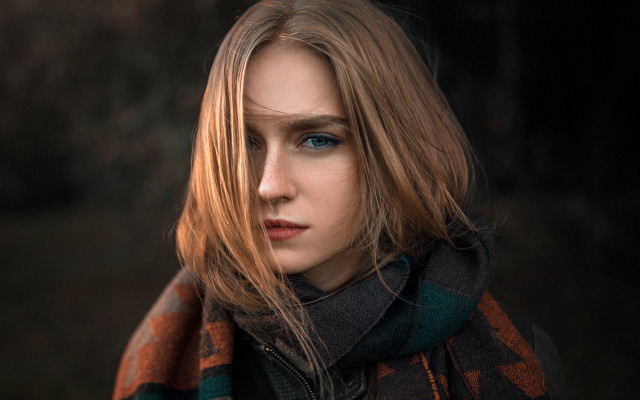 Woman longhair scarf serious look free wallpaper for desktop - medium preview image
