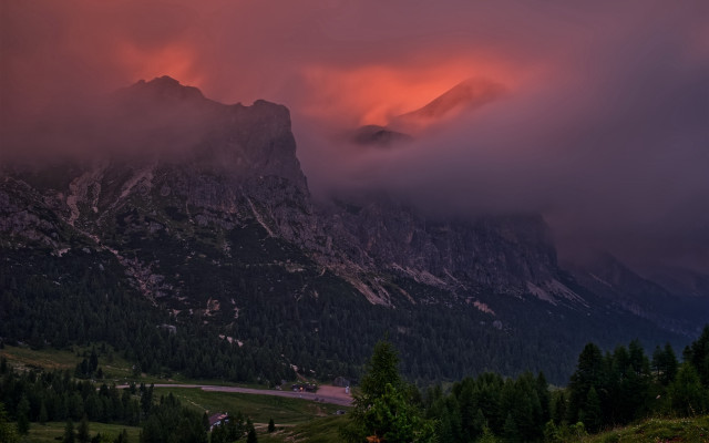 Mountain red sky clouds trees #2 free wallpaper for desktop - medium preview image