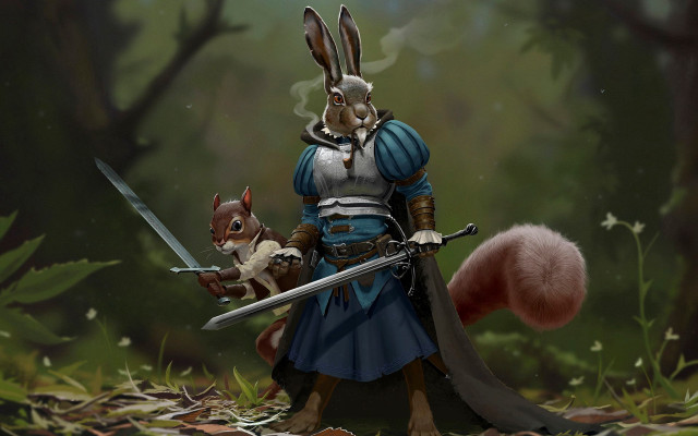 Rabbit squirrel forest armor swords free wallpaper for desktop - medium preview image