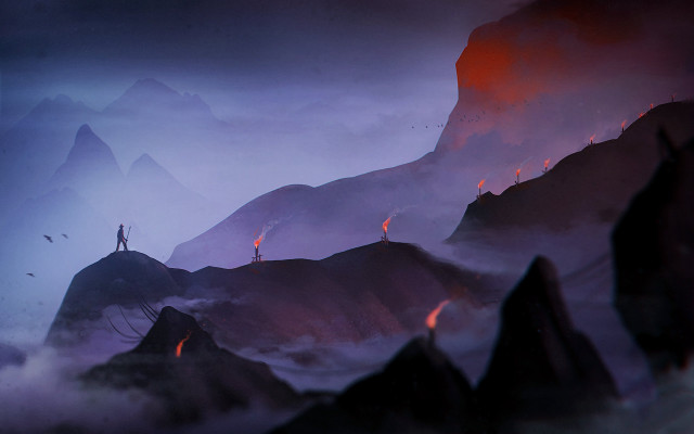 Man mountain top red light free wallpaper for desktop - medium preview image