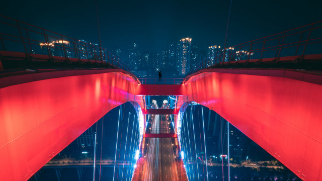 Red bridge city lights night free wallpaper for desktop - medium preview image
