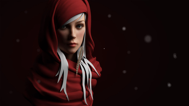 Woman red hoodie scarf blue free wallpaper for desktop - medium preview image
