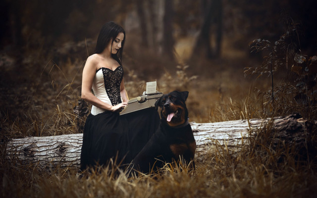 Woman dress log dog laptop free wallpaper for desktop - medium preview image
