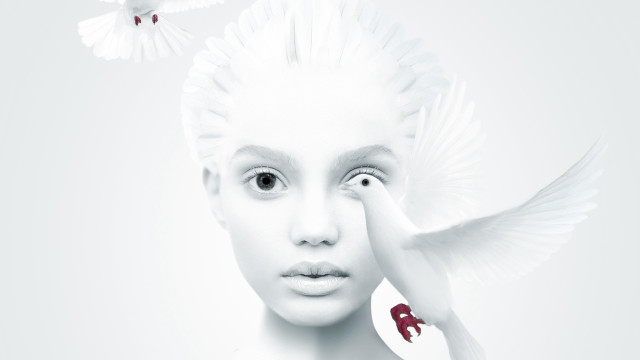 White haired woman bird on free wallpaper for desktop - medium preview image