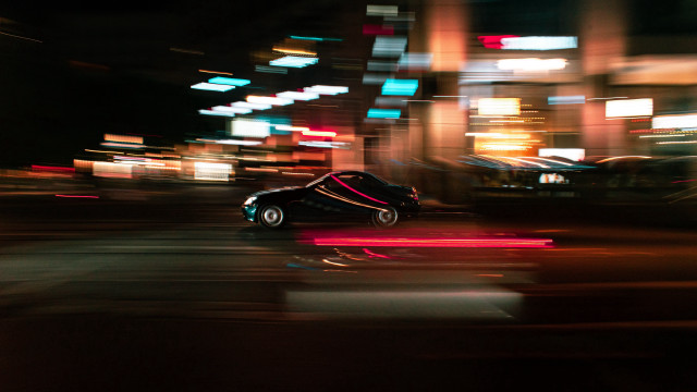 Night drive blurry lights neon free wallpaper for desktop - medium preview image