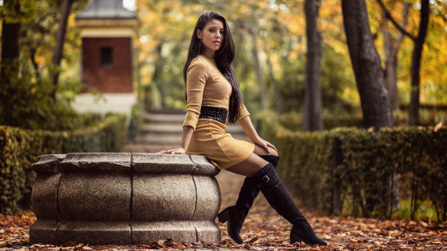 Woman bench park clock tower free wallpaper for desktop - medium preview image