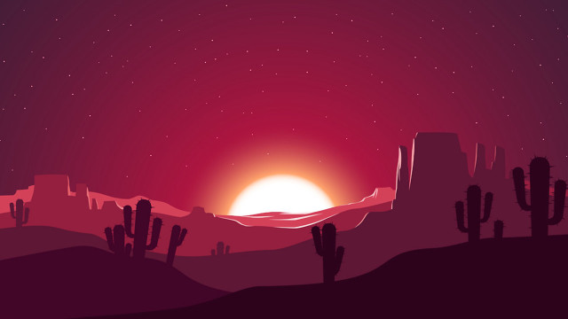 Desert sunset cactus starry sky free wallpaper for desktop - medium preview image