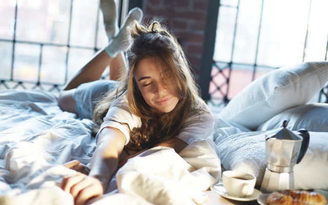 Romantic morning woman coffee donut free wallpaper for desktop - medium preview image