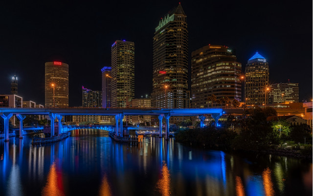 City skyline bridge river night #71 free wallpaper for desktop - medium preview image