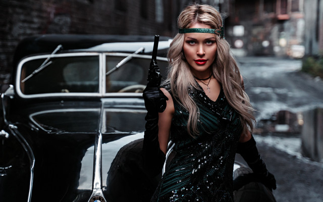 Woman dress gun car brick free wallpaper for desktop - medium preview image