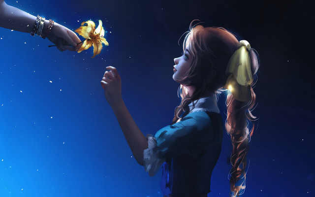 Fantasy girl flowers knife city free wallpaper for desktop - medium preview image