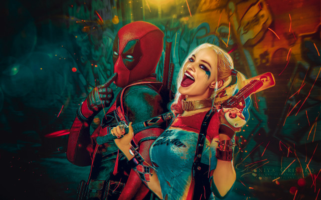 Woman gun deadpool painting style free wallpaper for desktop - medium preview image