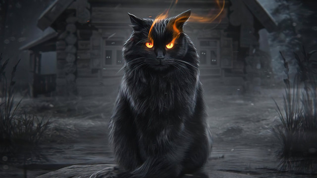 Black cat glowing eyes rock free wallpaper for desktop - medium preview image