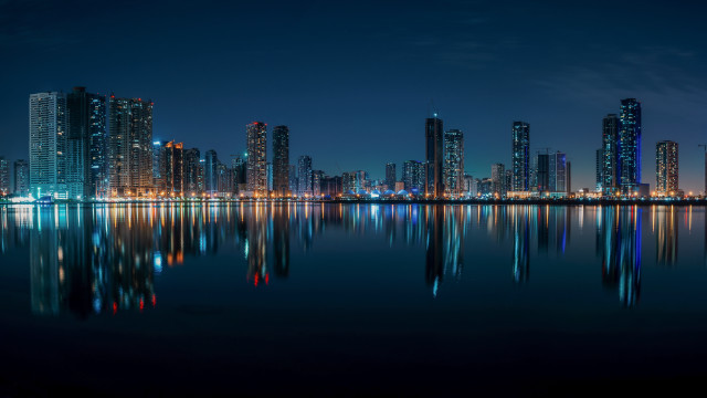 City skyline night reflection bridge #4 free wallpaper for desktop - medium preview image