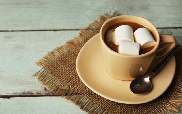 Hot chocolate marshmallows saucer spoon free wallpaper for desktop - medium preview image