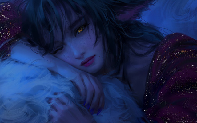 Yellow eyes woman fur coat free wallpaper for desktop - medium preview image