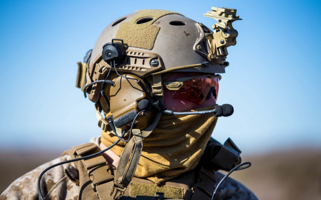 Soldier helmet microphone blue sky free wallpaper for desktop - medium preview image