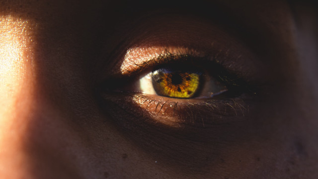 Woman eye yellow iris hyperrealism free wallpaper for desktop - medium preview image