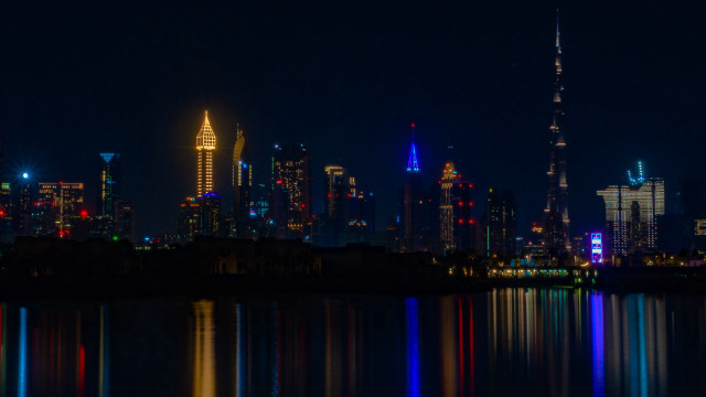City skyline lake night lights #3 free wallpaper for desktop - medium preview image