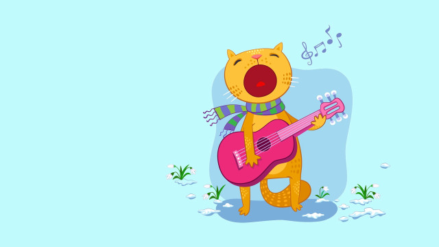 Cat playing guitar microphone folk free wallpaper for desktop - medium preview image