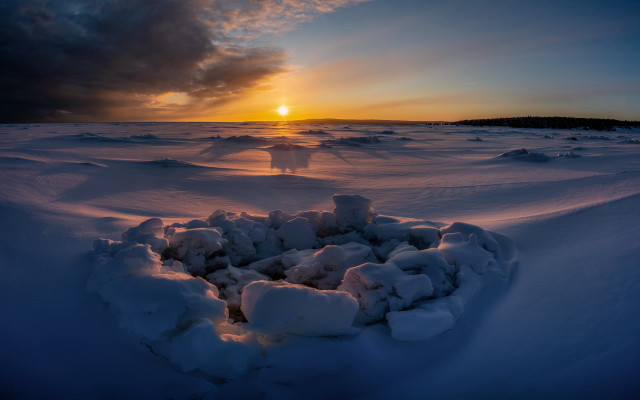 Sunset snowy landscape clouds dusk free wallpaper for desktop - medium preview image