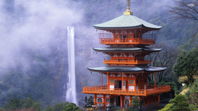 Tall building waterfall fog background #2 free wallpaper for desktop - medium preview image