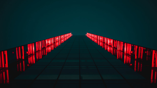 Tall building red lights neon free wallpaper for desktop - medium preview image