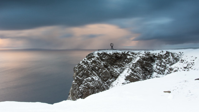 Cliff overlooking ocean surrealist sculpture free wallpaper for desktop - medium preview image