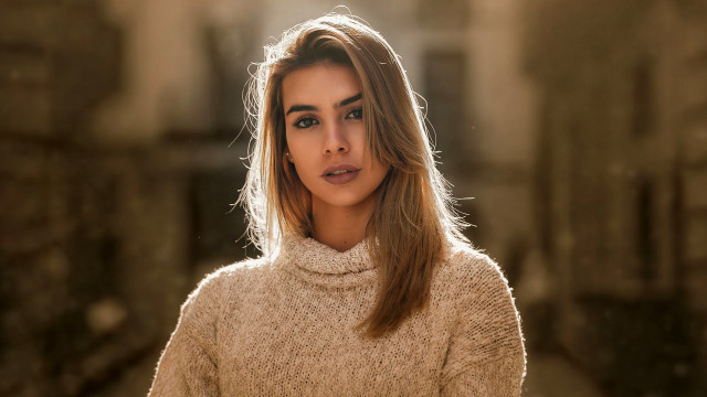 Long hair sweater hallway portrait free wallpaper for desktop - medium preview image