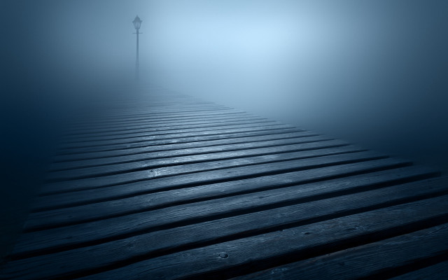 Wooden dock foggy night street free wallpaper for desktop - medium preview image