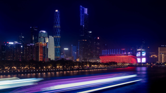 City skyline river night futurism free wallpaper for desktop - medium preview image