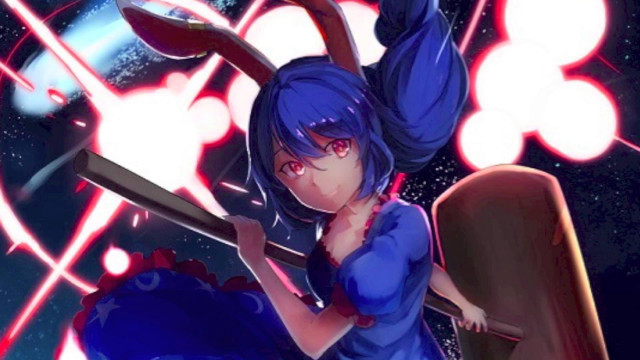 Blue haired girl with planet free wallpaper for desktop - medium preview image